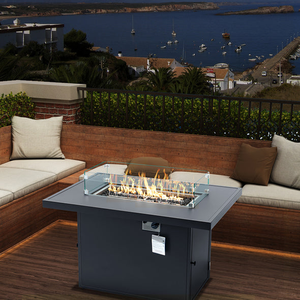 Aluminum alloy FIRE PIT TABLE 55000BTU outdoor with Glass Wind Guard for Garden Patio