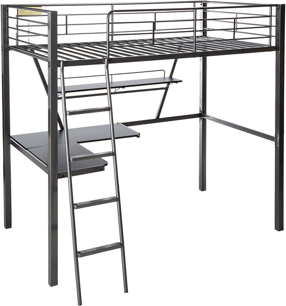 Senon Loft Bed & Desk in Silver & Black 37275