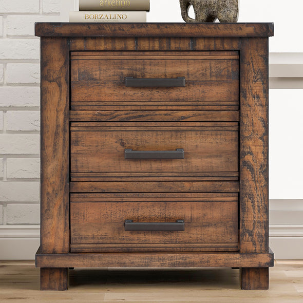 Rustic Three Drawer Reclaimed Solid Wood Framhouse Nightstand