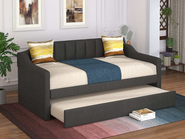 Upholstered Twin Daybed with Trundle, Gray