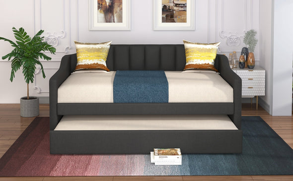 Upholstered Twin Daybed with Trundle, Gray