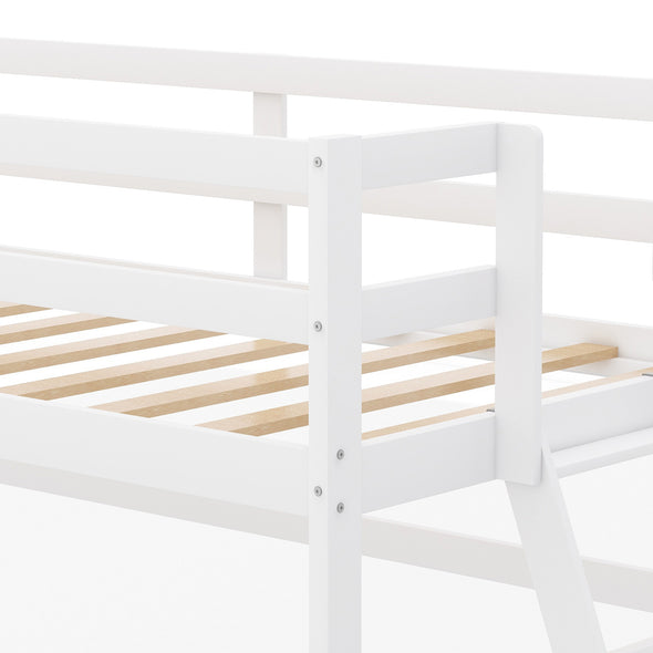 Wooden Twin Size Low Loft Bed with Ladder, White(New)