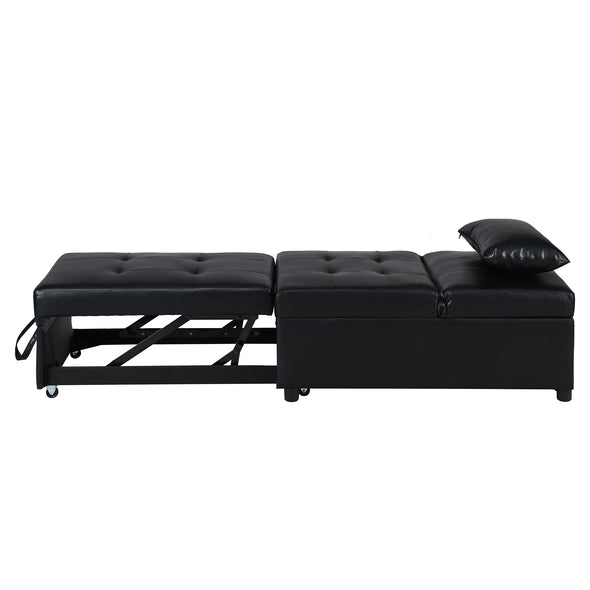  Contemporary Faux Leather Folding Ottoman Sofa Bed （black）