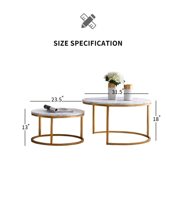 Modern Nesting coffee table,golden  metal frame with marble color top-31.5&