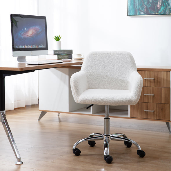 HengMing Home Office Chair, Leisure Chair Upholstered Adjustable furry Chair,  white