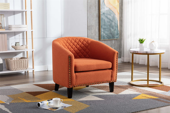 COOLMORE Accent Barrel chair living room chair with nailheads and solid wood legs Orange linen