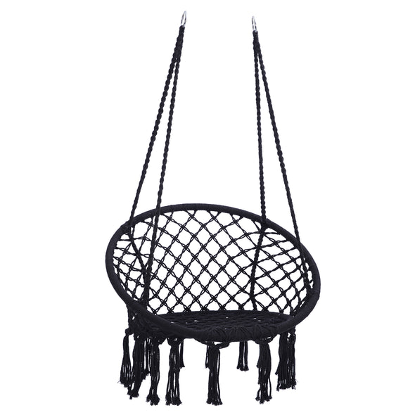 Black Swing Hammock Chair Macrame SwingMax 330 Lbs Hanging Cotton Rope Hammock Swing Chair for Indoor and Outdoor