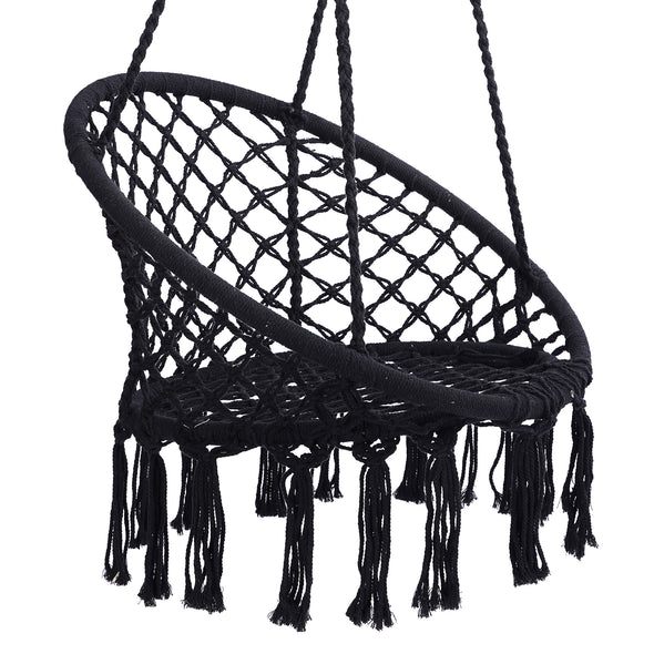 Black Swing Hammock Chair Macrame SwingMax 330 Lbs Hanging Cotton Rope Hammock Swing Chair for Indoor and Outdoor
