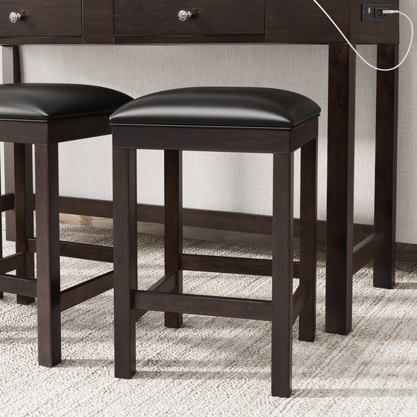 4-Piece Counter Height Table Set with Socket and Leather Padded Stools, Espresso