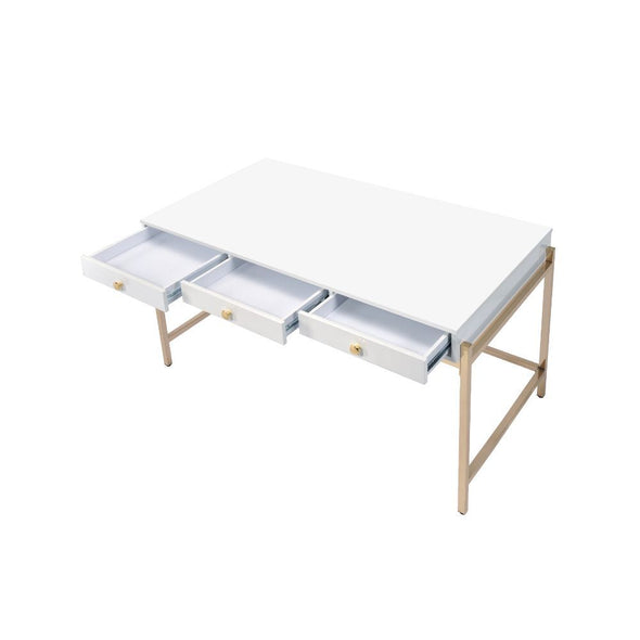 Ottey Desk, White High Gloss & Gold 92695