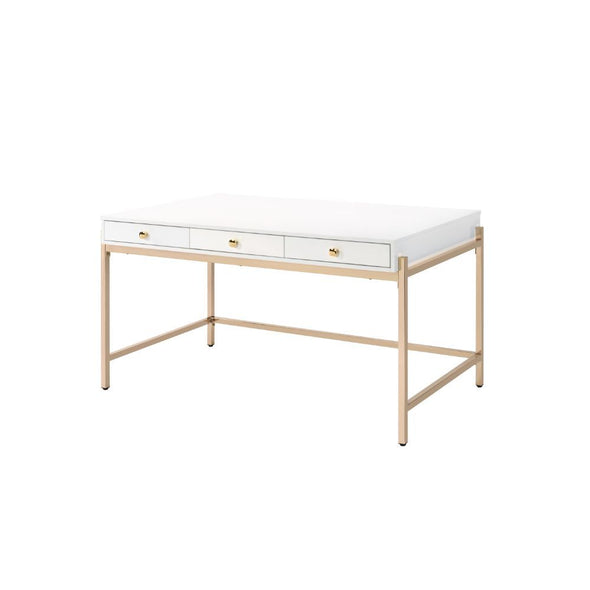 Ottey Desk, White High Gloss & Gold 92695