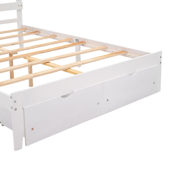Queen Size Platform Bed with Drawers, White(New)