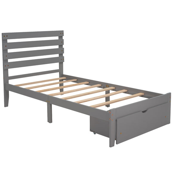 Twin Size Platform Bed with Drawer, Gray(New)