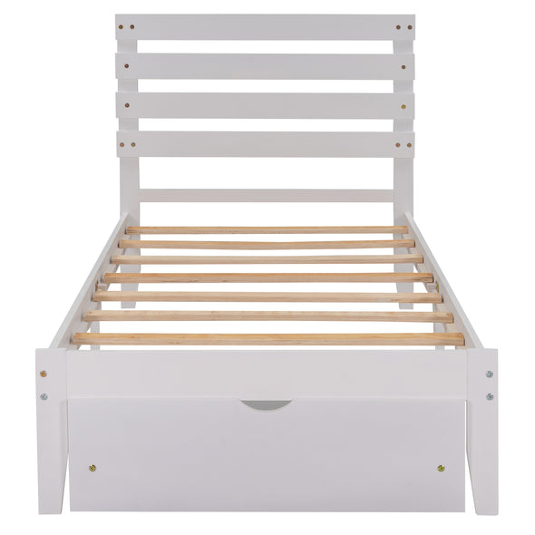 Twin Size Platform Bed with Drawer, White(New)