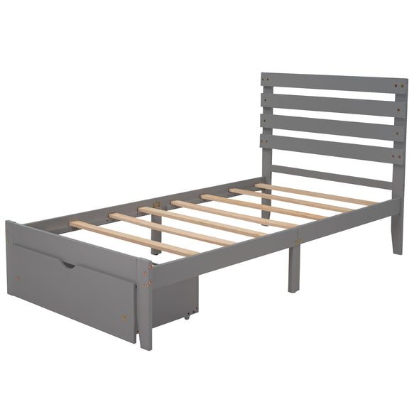 Twin Size Platform Bed with Drawer, Gray(New)