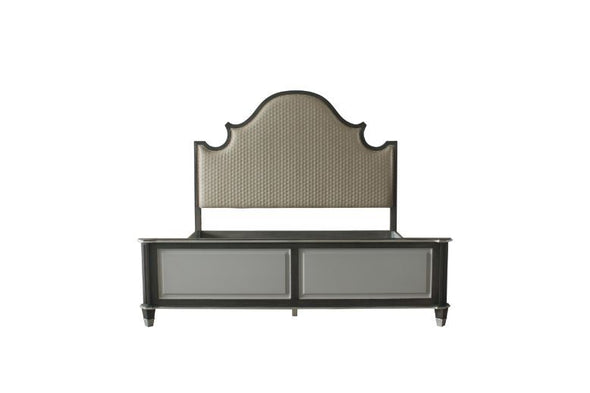 House Beatrice Queen Bed, Two Tone Beige Fabric, Charcoal & Light Gray Finish 28810Q