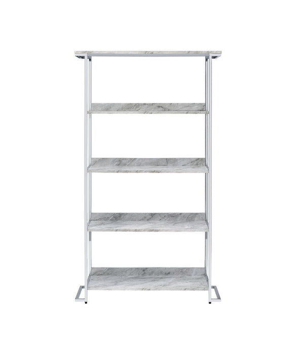 Visage Bookcase, White Printed Faux Marble & Chrome 92937