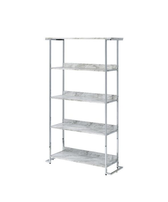 Visage Bookcase, White Printed Faux Marble & Chrome 92937