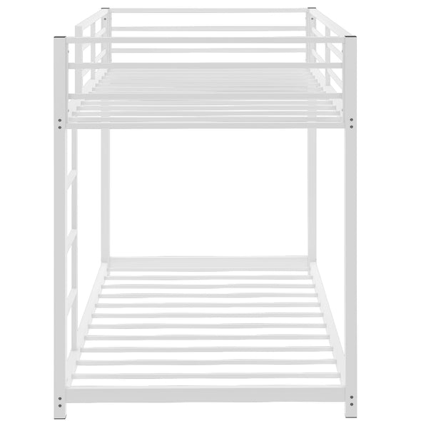Twin over Twin Metal Bunk Bed, Low Bunk Bed with Ladder, White(New)