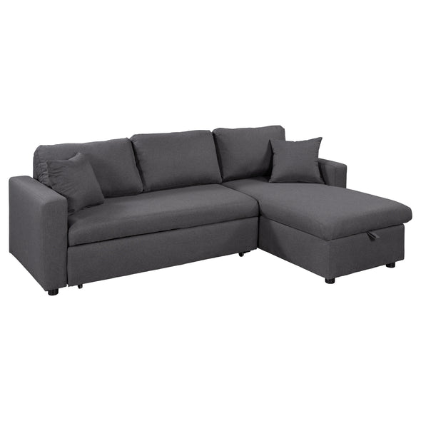Upholstery  Sleeper Sectional Sofa Grey with Storage Space, 2 Tossing Cushions