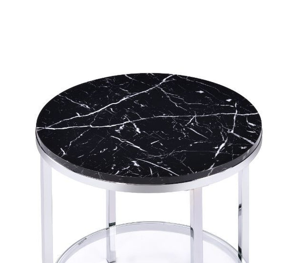 Virlana End Table, Faux Black Marble & Chrome Finish 82477