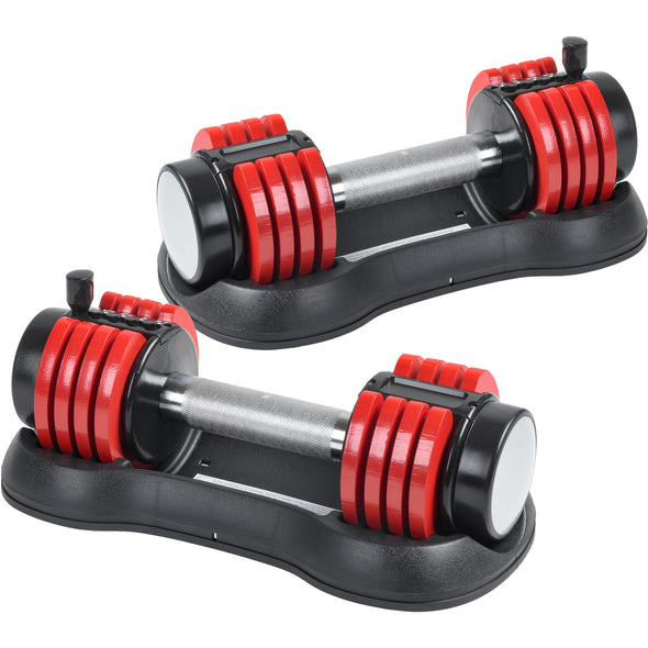 Pair of 12.5 Lbs Adjustable Dumbbell with Handle and Weight Plate for Home Gym red