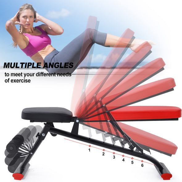 Adjustable Bench,Utility Weight Bench for Full Body Workout- Multi-Purpose Foldable incline/decline Bench (Red and black)