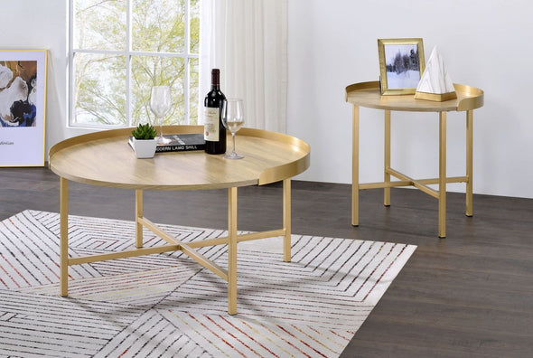 Mithea End Table, Oak Table Top & Gold Finish 82337