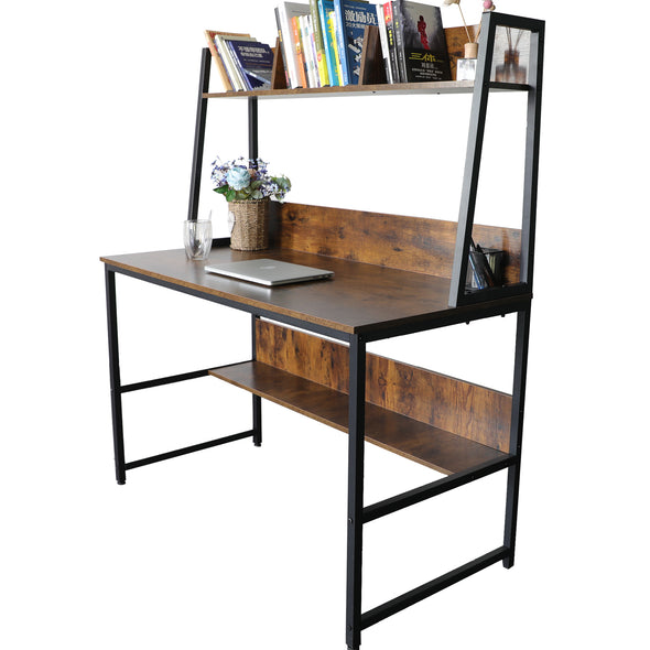 Computer Desk with Hutch and Bookshelf, 47 Inches Home Office Desk with Space Saving Design for Small Spaces (Dark Walnut)