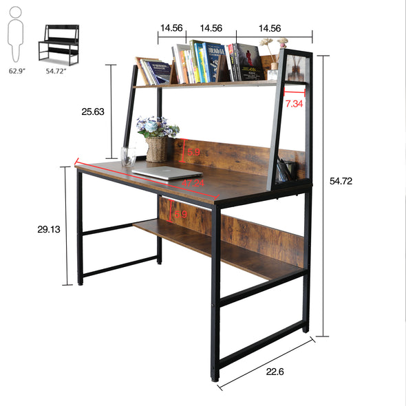 Computer Desk with Hutch and Bookshelf, 47 Inches Home Office Desk with Space Saving Design for Small Spaces (Dark Walnut)