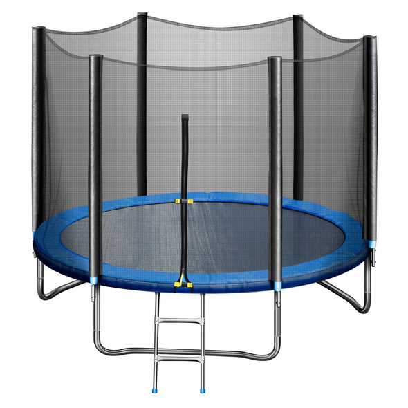 10FT Recreational Trampoline with Safe Enclosure Net, Waterproof Jumping Mat,Simple Ladder,Max Weight Capacity 330 LB for 3-4 Kids,Blue