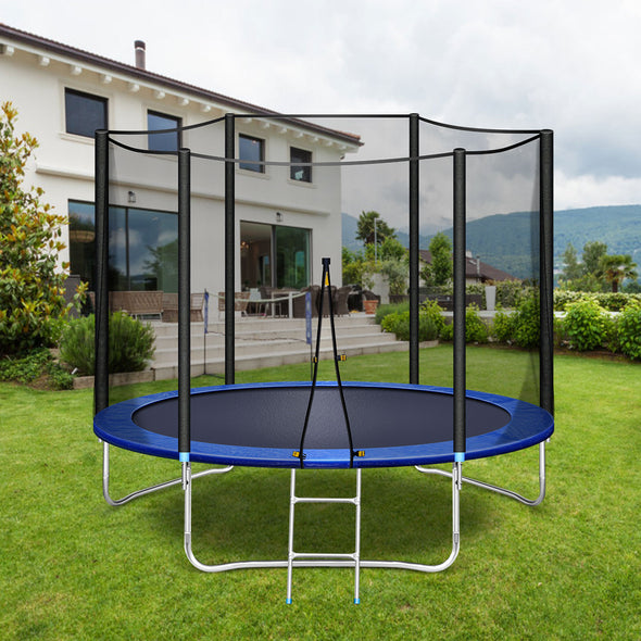 10FT Recreational Trampoline with Safe Enclosure Net, Waterproof Jumping Mat,Simple Ladder,Max Weight Capacity 330 LB for 3-4 Kids,Blue