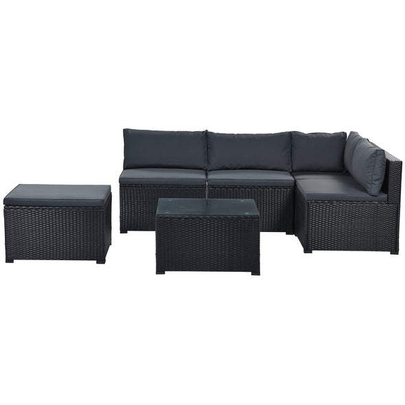 GO 6-Piece Outdoor Furniture Set with PE Rattan Wicker, Patio Garden Sectional Sofa Chair, removable cushions (Black wicker, Grey cushion)