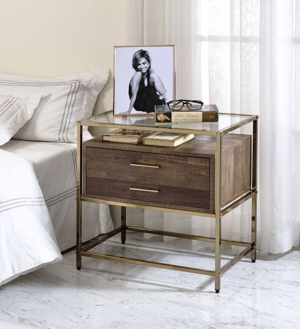 Knave Accent Table, Walnut  Champagne Finish 97867