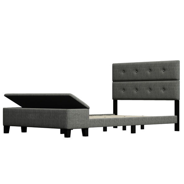 Upholstered Queen Size Platform Bed with Storage Case Gray