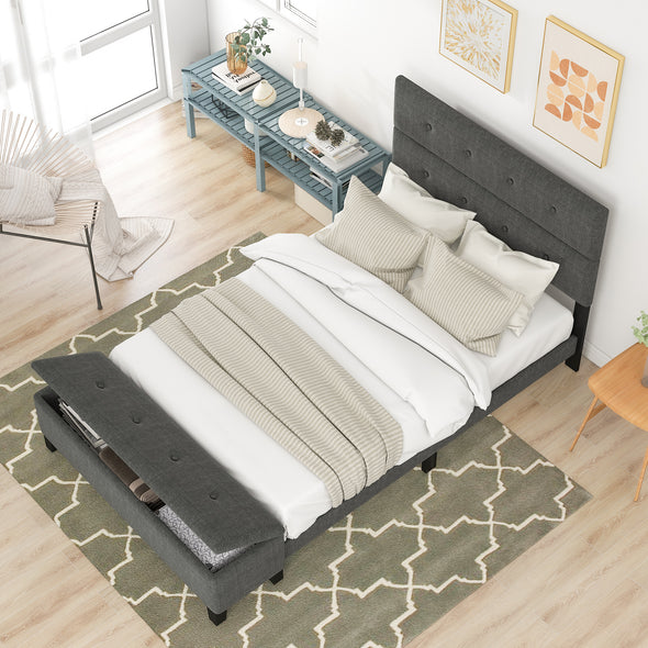 Upholstered Queen Size Platform Bed with Storage Case Gray