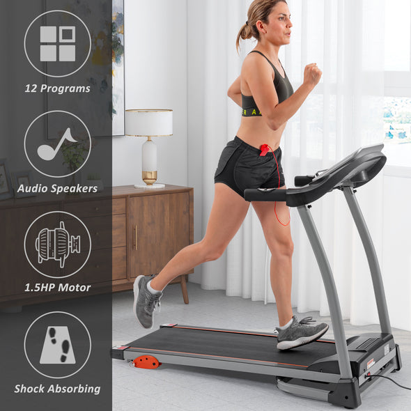 Easy Folding Treadmill for Home Use, 1.5HP Electric Running, Jogging  Walking Machine with Device Holder  Pulse Sensor, 3-Level Incline Adjustable Compact Foldable
