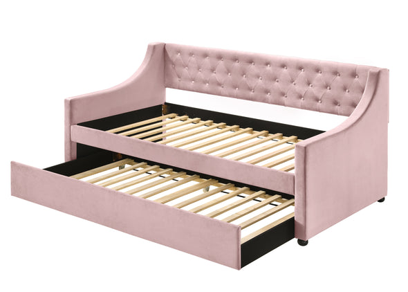 Lianna Twin Daybed & Trundle, Pink Velvet 39380