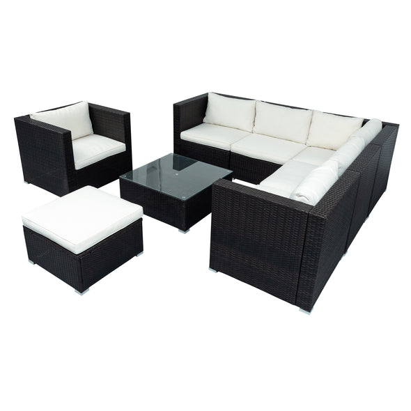 Patio Furniture Sets,  Outdoor PE Rattan Sectional Sofa, 8-Piece Patio Wicker Corner Sofa with Cushions, Ottoman and Coffee Table
