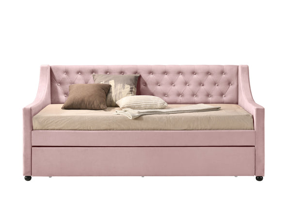 Lianna Twin Daybed & Trundle, Pink Velvet 39380