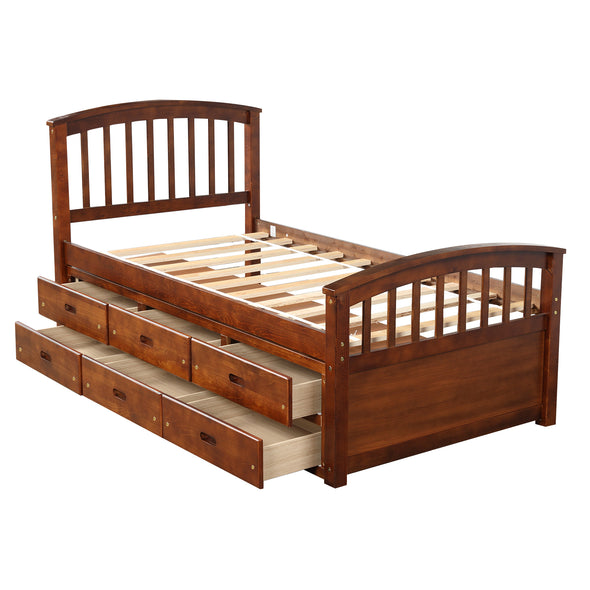 Twin Size Platform Storage Bed Solid Wood Bed with 6 Drawers