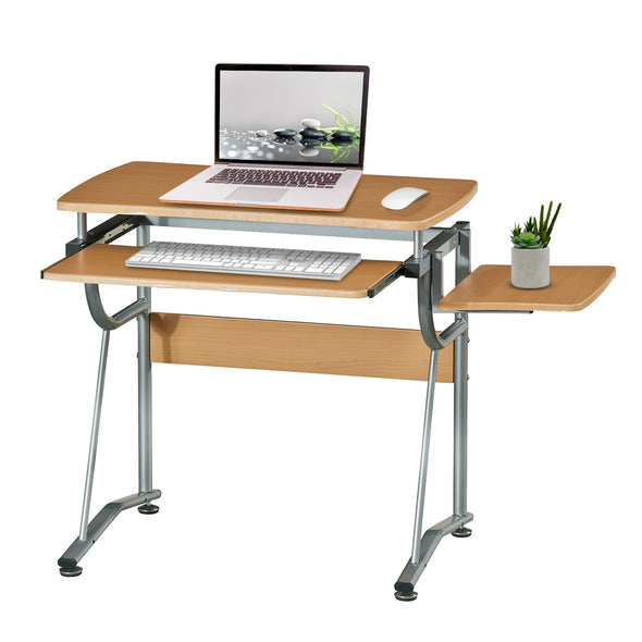 Techni Mobili Compact Computer Desk with Side Shelf and Keyboard Panel, Cherry