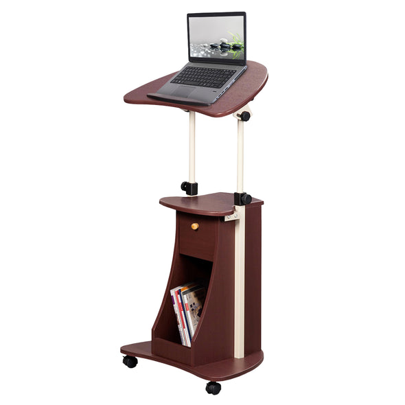 Techni Mobili Sit-to-Stand Rolling Adjustable Laptop Cart With Storage, Chocolate