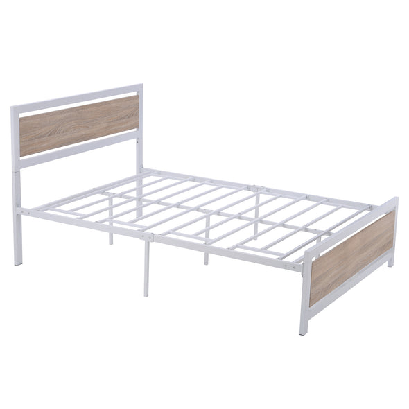 Metal and Wood Bed Frame with Headboard and Footboard ,Full Size Platform Bed ,No Box Spring Needed, Easy to Assemble(White)