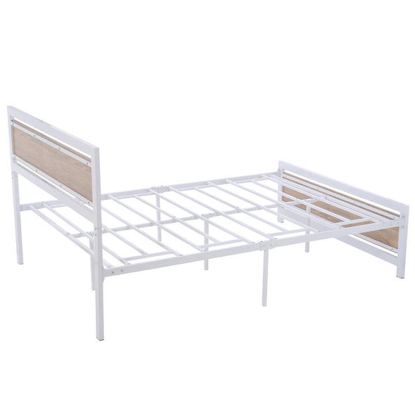 Metal and Wood Bed Frame with Headboard and Footboard ,Full Size Platform Bed ,No Box Spring Needed, Easy to Assemble(White)