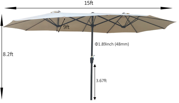 15x9Ft Double-Sided Patio Umbrella Garden Extra Large Waterproof Twin Umbrellas