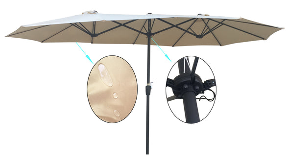 15x9Ft Double-Sided Patio Umbrella Garden Extra Large Waterproof Twin Umbrellas