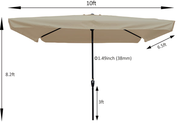 10 x 6.5ft Rectangular Patio Umbrella Outdoor Market  Umbrellas with Crank and Push Button Tilt for Garden   Swimming Pool Market