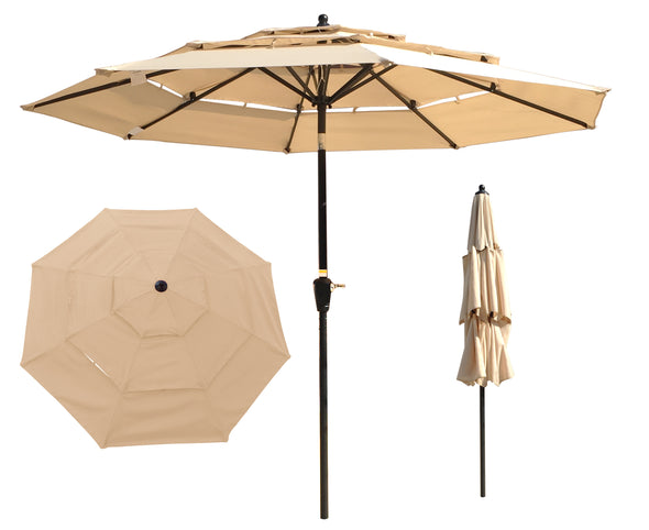9Ft 3-Tiers Outdoor Patio  Umbrella with Crank and tilt and Wind Vents for Swimming Pool