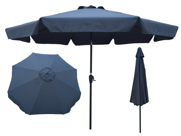 Outdoor Patio Umbrella 10FT(3m)  WITH FLAP ,8pcs ribs,with tilt ,with crank,without base, grey/Anthracite,pole size 38mm(1.49inch)